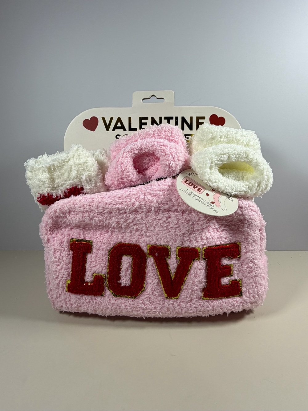 Valentine Pink 'LOVE' Plush Headband and Socks Set